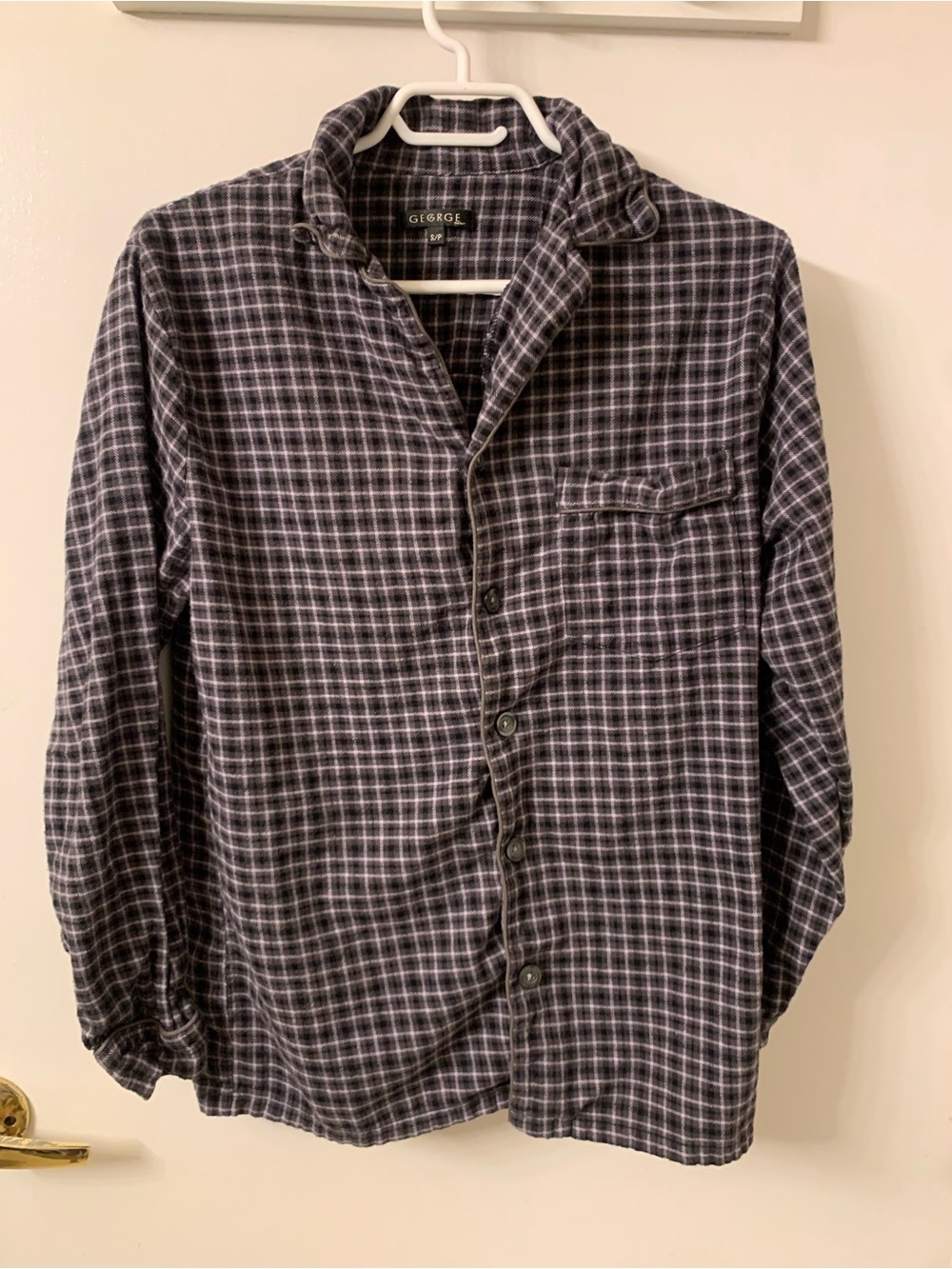 George Men's Black & Gray Plaid Button-Up Pyjamas